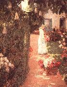 Childe Hassam Gathering Flowers in a French Garden oil painting on canvas